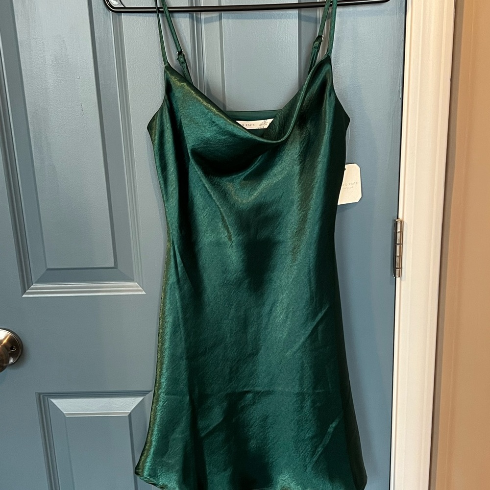 Altar'd State Green Satin Slip Dress (XXS)